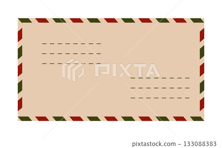Christmas and New Year envelope template illustration. Festive vintage air mail design with red and green stripes. Holiday postal letter for greeting, message, correspondence, or gift mail 133088383