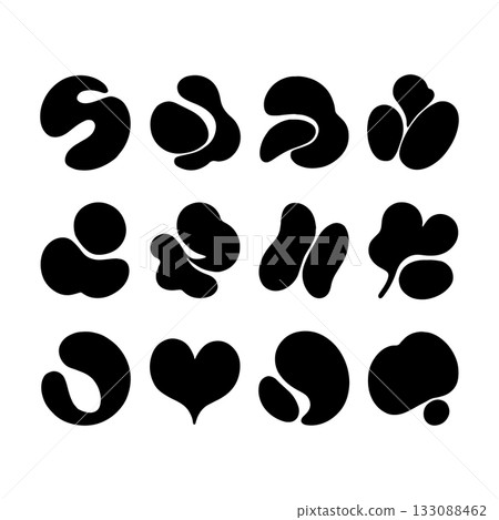 Abstract black shapes arranged in a grid pattern showing various organic forms and silhouettes Abstract black shapes arranged in a grid pattern showing various organic forms and silhouettes 133088462