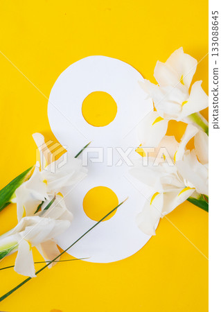 Mimosa flowers on yellow background Mimosa flowers on yellow background 133088645