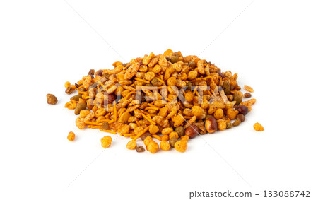 Navrattan namkeen mixture. Indian nimko snack, spicy and sweet farsaan Navrattan namkeen mixture. Indian nimko snack, spicy and sweet farsaan 133088742