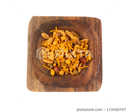 Navrattan namkeen mixture. Indian nimko snack, spicy and sweet farsaan 133088747