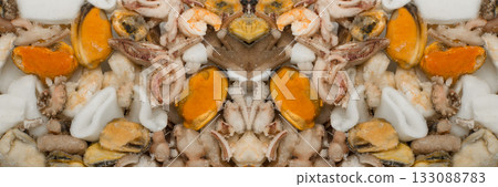 Frozen Chunks of Seafood or Sea Cocktail Frozen Chunks of Seafood or Sea Cocktail 133088783