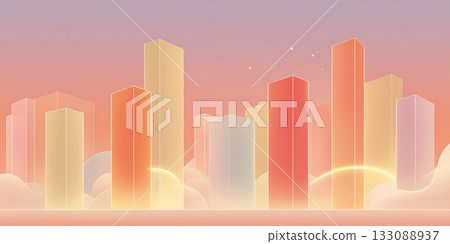 Urban visual depicting a cityscape of light that seems to float above the clouds 133088937
