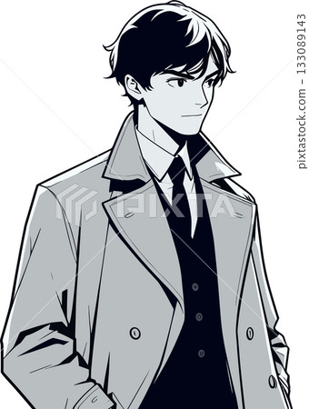 穿著風衣的男士插圖 133089143