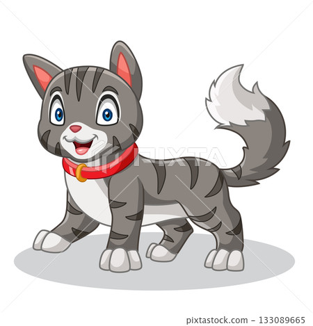 cartoon A cute gray cat wearing a necklace cartoon A cute gray cat wearing a necklace 133089665