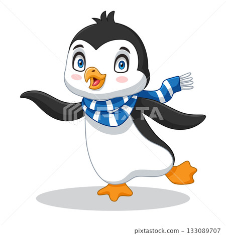 cartoon little penguin wearing a scarf 133089707