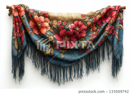Fabric wall hanging on a white background. Boho-chic style. 133089742
