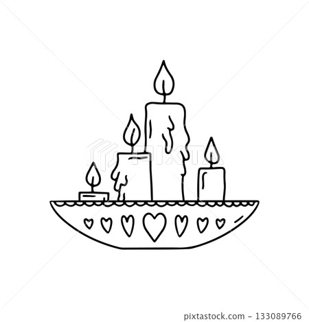 Hand drawn black line group of candles inside holder icon vector illustration Hand drawn black line group of candles inside holder icon vector illustration 133089766