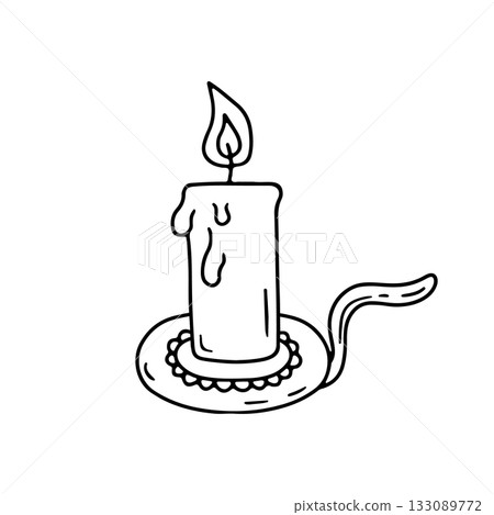 Hand drawn black line wax candle holder icon vector illustration. Linear monochrome doodle vintage candlestick Hand drawn black line wax candle holder icon vector illustration. Linear monochrome doodle vintage candlestick 133089772