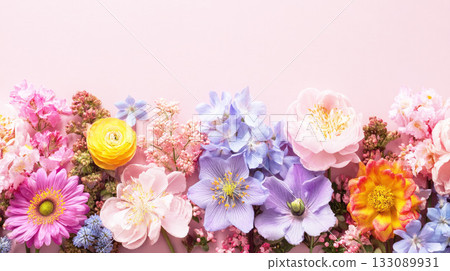 Flowers lined up on a pink background 133089931