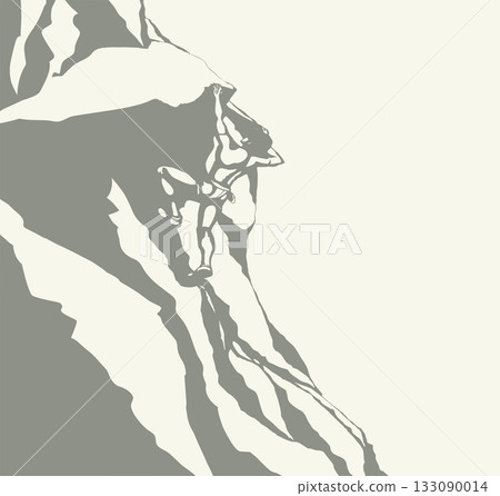 Climber climbs on a rock. Vector drawing 133090014