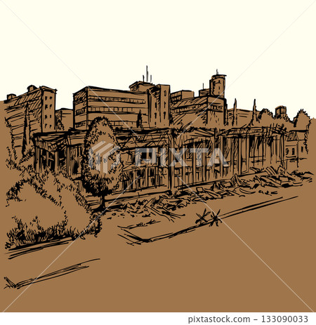 Vector illustration of a building destroyed by an explosion. 133090033