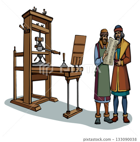 Vector drawing. Vintage printing press Vector drawing. Vintage printing press 133090038