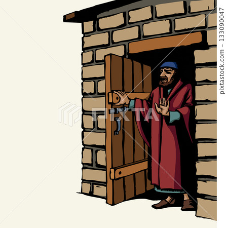 Vector drawing. Man at the door Vector drawing. Man at the door 133090047