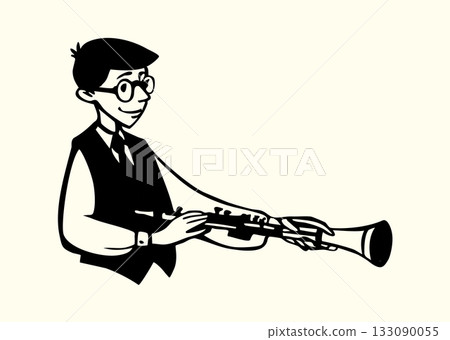 Vector illustration of a boy playing the clarinet. Vector illustration of a boy playing the clarinet. 133090055