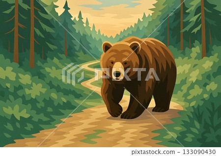 Brown bear mountain path vector Brown bear mountain path vector 133090430