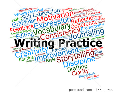 Writing Practice Word Cloud. Key Concepts On Consistency, Skill Development, Creative Growth, And The Discipline Of Daily Writing For Personal And Professional Improvement. Writing Practice Word Cloud. Key Concepts On Consistency, Skill Development, Creative Growth, And The Discipline Of Daily Writing For Personal And Professional Improvement. 133090600