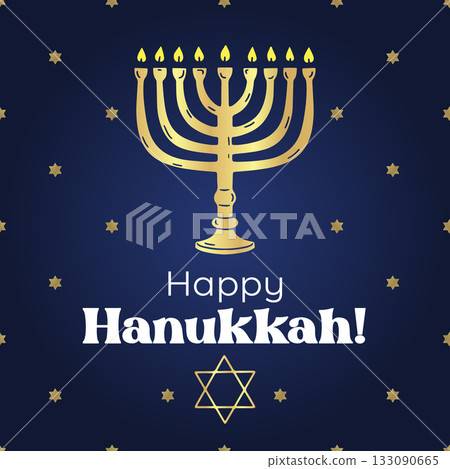 Jewish holiday greeting card with menorah candle stick and text happy Hanukkah vector illustration Jewish holiday greeting card with menorah candle stick and text happy Hanukkah vector illustration 133090665