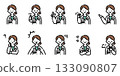Hand-drawn illustration: Female doctor with various expressions 133090807