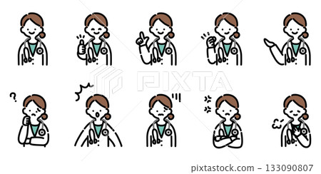 手繪插圖:表情各異的女醫生 手繪插圖:表情各異的女醫生 133090807