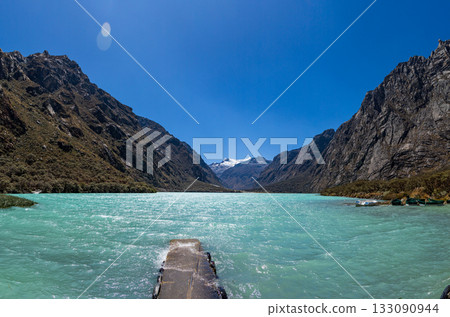Aerial view of the Llanganuco Lagoon, Ancash. Aerial view of the Llanganuco Lagoon, Ancash. 133090944