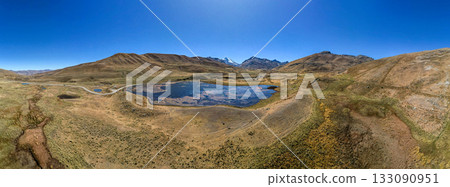 Aerial view of the Patococha lagoon, in the Ancash region. 133090951