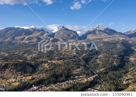 Aerial view of the town of Huaraz, Ancash. Aerial view of the town of Huaraz, Ancash. 133090961