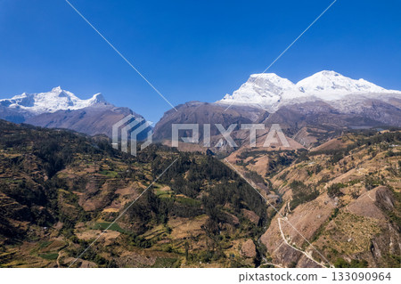 Aerial view of the Nevado de Huascaran in the Ancash region. Aerial view of the Nevado de Huascaran in the Ancash region. 133090964