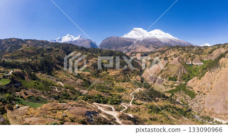 Aerial view of the Nevado de Huascaran in the Ancash region. 133090966