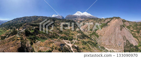 Aerial view of the Nevado de Huascaran in the Ancash region. 133090970