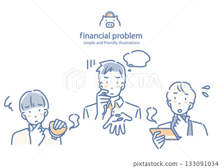 A young man who feels anxious about money. A simple and stylish line drawing illustration 133091034