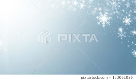 抽象的淺藍色冬季背景插圖，閃爍的雪花飄落 133091086