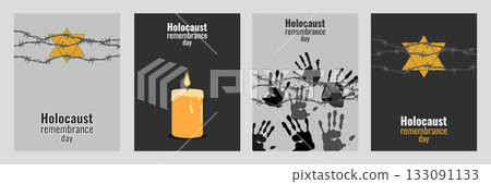 Holocaust Remember Day Honor Legacy Past Fairness. Set artboard. Symbolizes memory justice and history. For web design and educational projects. Vector illustration. 133091133