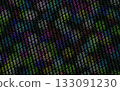 Iridescent geometric grid texture. A highly detailed, iridescent geometric grid with numerous small rectangular tiles is arranged diagonally.  133091230