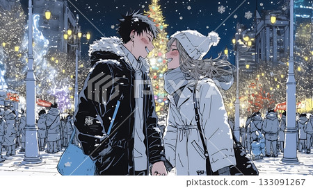 Young couple enjoying a Christmas date Young couple enjoying a Christmas date 133091267