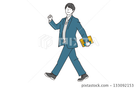 Illustration material of a male high school student walking with a smile 133092153