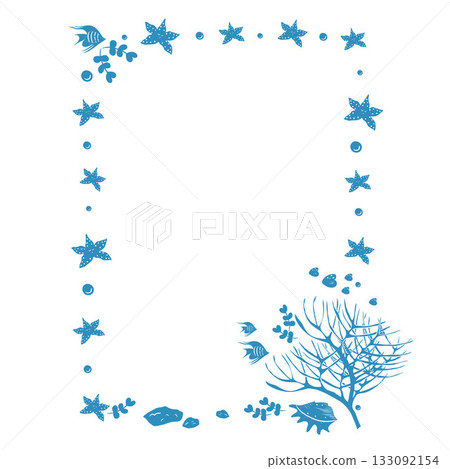 Doodle frame with corals, starfish, seaweed and pearls. Frame on the theme of sea vacation. Vector illustration 133092154