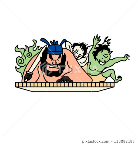 庫存插圖:一幅雄偉的向量插圖,描繪了睡魔祭中的閻魔王。 庫存插圖:一幅雄偉的向量插圖,描繪了睡魔祭中的閻魔王。 133092195