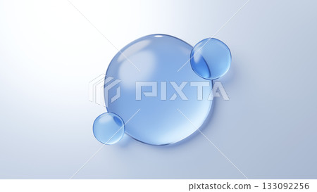淺藍色透明球體,銀色背景。 3D(水平) 淺藍色透明球體,銀色背景。 3D(水平) 133092256
