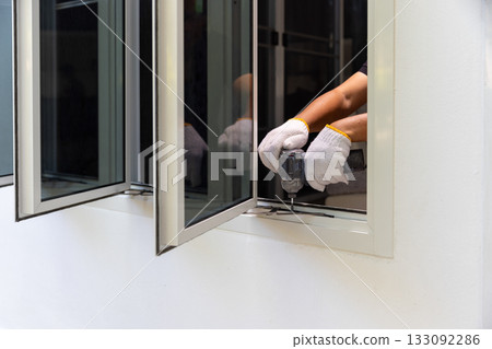 Handyman replace casement window stay friction. 133092286