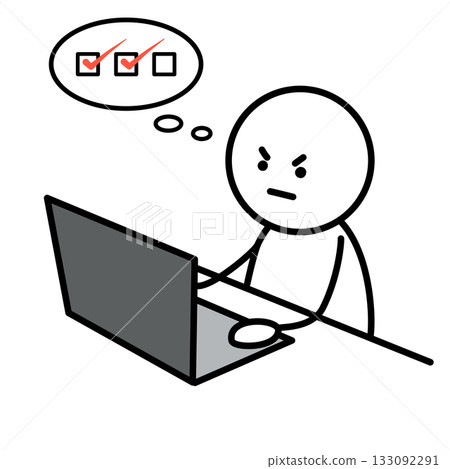 一個簡筆畫小人正在認真地使用電腦完成一項任務。 一個簡筆畫小人正在認真地使用電腦完成一項任務。 133092291