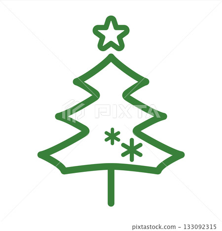 簡潔時尚的綠色聖誕樹插畫圖標，冬季象徵，綠色線條畫 133092315