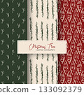 Christmas seamless pattern set with pine branches ornaments and festive hand drawn elements for winter design projects 133092379