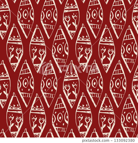 Christmas ornament seamless pattern with hand drawn baubles and floral elements for holiday decor and gift design 133092380