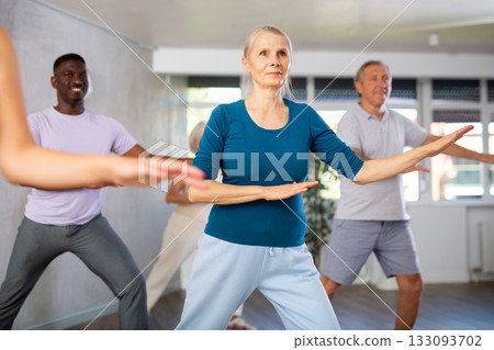 Group of multiethnic mature people dancing modern dance 133093702
