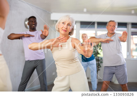 Group of multiethnic mature people dancing modern dance 133093826