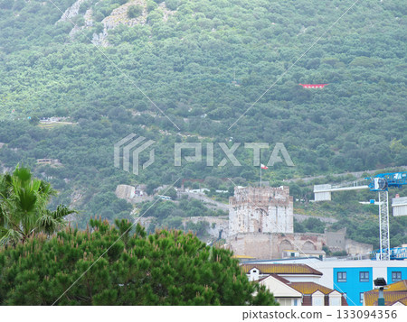 Moorish Castle seen from downtown Gibraltar, April Moorish Castle seen from downtown Gibraltar, April 133094356