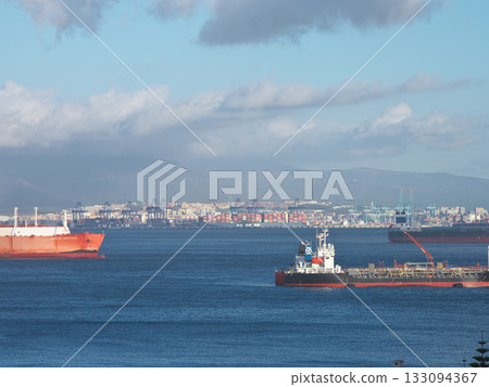 The sea from Gibraltar to Algeciras, early April morning 133094367