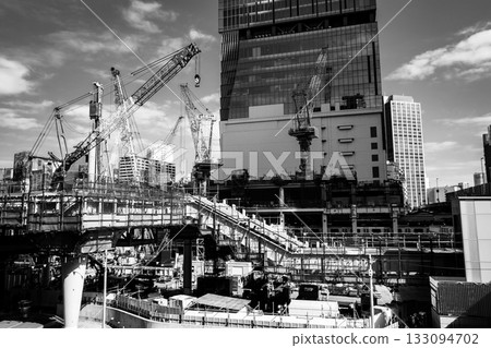 Changing Tokyo: JR Shibuya Station West Exit Under Construction 2025.11 c-6 Monochrome 133094702