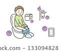 A boy in a toilet with viruses on the toilet bowl and toilet paper 133094828